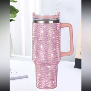 40oz Stainless Steel Car Cup With Handle And Rhinestone Decoration